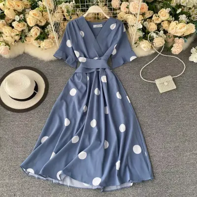 NEW CONTRAST DOT CASUAL DRESSES