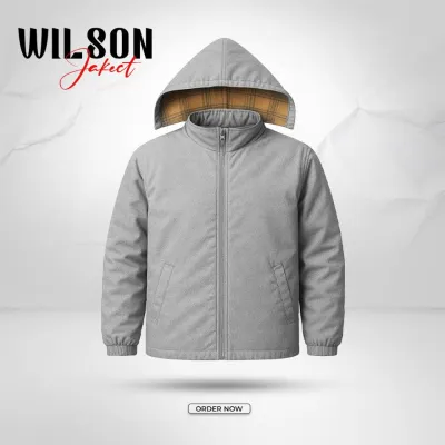 103- Hooded Windbreaker With Inner Padding – Ash (উইলসন জ্যাকেট – অ্যাশ)