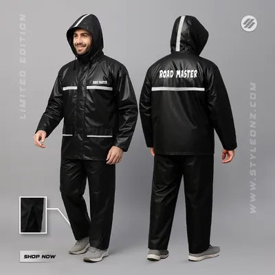 Double Part Roadmaster Raincoat (Black) - 100% Waterproof