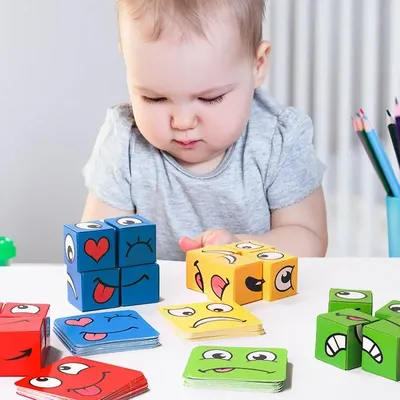 Wooden Face Expression Puzzle Cube Set