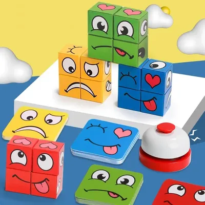 Wooden Face Expression Puzzle Cube Set