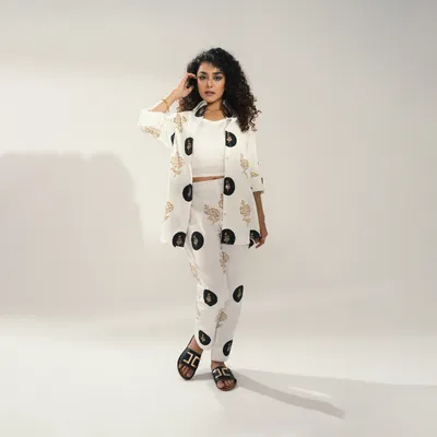 FLORA | 3 Pc Co-Ord Set | Black & Gold | Size-L