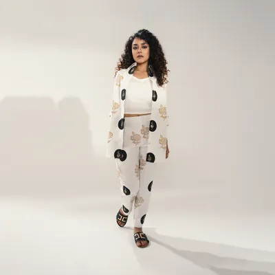 FLORA | 3 Pc Co-Ord Set | Black & Gold | Size-L