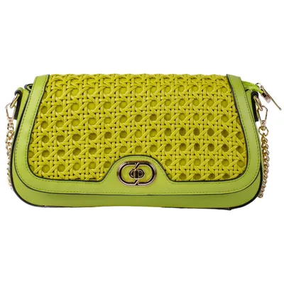 Lola Rattan Designer Sling Bag-Green