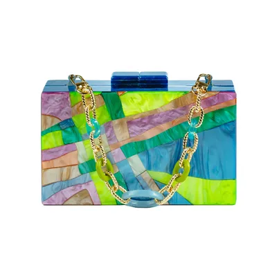 Maze Acrylic Clutch-Blue