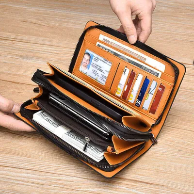 RFID Double Zipper Multi-Compartment Organizer Hand Loop Clutch Bag