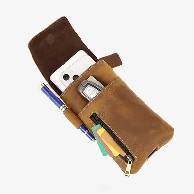 Genuine Leather Retro Magnetic Mobile Phone Waist Bag – Multifunctional Cowhide Pouch for Men