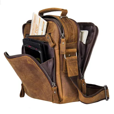 Genuine Crazy Horse Leather Men's Shoulder Messenger Bag – Retro Multi-Function Cowhide Bag