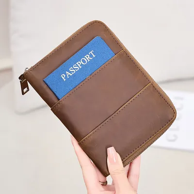Crazy Horse Leather Passport Holder – RFID Anti-Theft Travel Wallet 