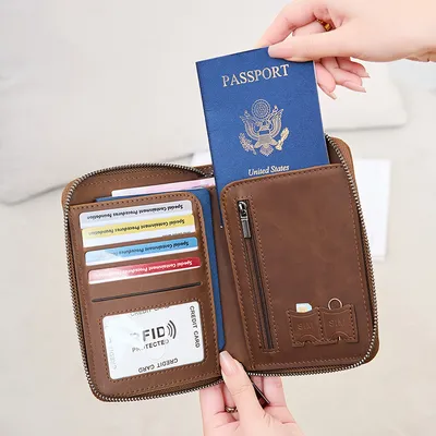 Crazy Horse Leather Passport Holder – RFID Anti-Theft Travel Wallet 