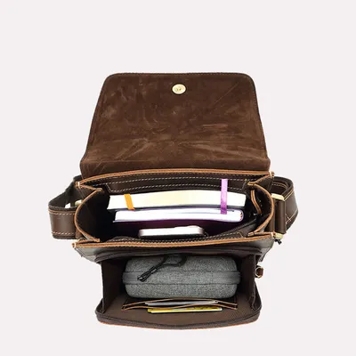 Genuine Leather Men’s Business Crossbody Bag – Cowhide Crazy Horse Retro Shoulder Messenger Bag