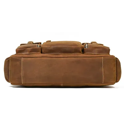 Genuine Leather Multi-Pocket Business Travel Shoulder & Laptop Bag - Men’s Vintage Crazy Horse Leather Briefcase