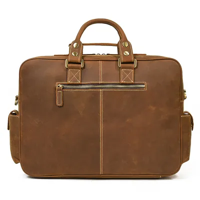 Genuine Leather Multi-Pocket Business Travel Shoulder & Laptop Bag - Men’s Vintage Crazy Horse Leather Briefcase