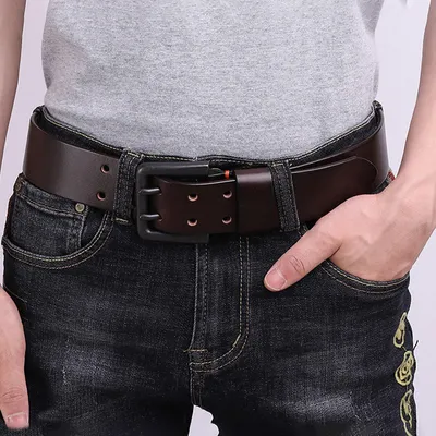 Men’s Genuine Leather Belt – 4.3CM Wide Retro Cowhide Double Pin Buckle Handmade Antique Style