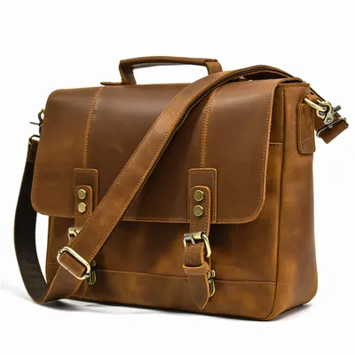 Genuine Leather Business Travel Shoulder Bag - Men’s Crazy Horse Leather Briefcase Laptop Bag