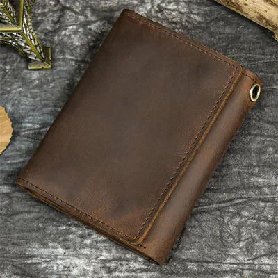 Genuine Crazy Horse Leather Trifold Wallet – Cowhide Short Wallet with Multi-Card Slots & Coin Pocket