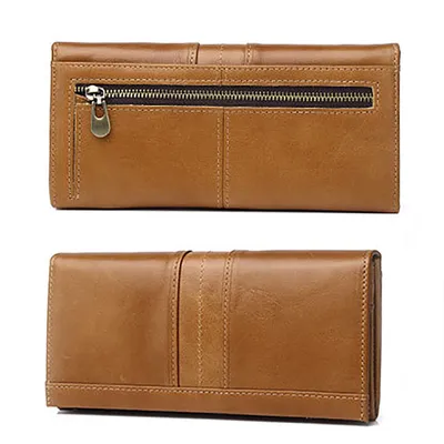 Cowhide Genuine Leather Men’s RFID Long Wallet – Slim Retro Design