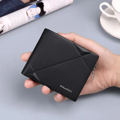 WILLIAMPOLO Genuine Leather Men’s Short Wallet – Slim Bifold Wallet