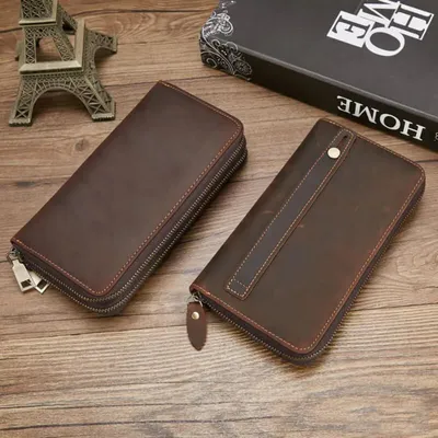 Crazy Horse Genuine Leather Long Wallet Clutch