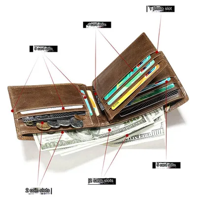 Genuine Leather Men’s Short Wallet Multicard Slots