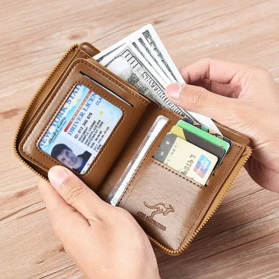 Premium Leather Short Wallet with Zipper