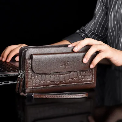 Genuine Leather Crocodile Style High End Hand Loop Clutch Bag – Retro Style, Waterproof & Durable