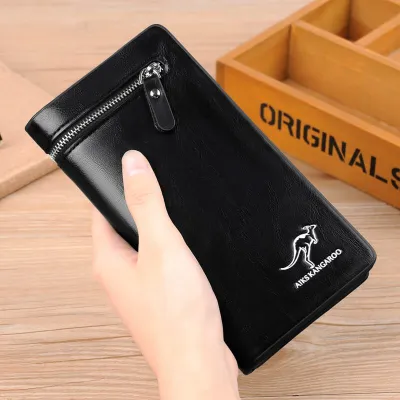 Leather Vertical 2-Fold Retro Wallet – Zippered & Phone Organizer