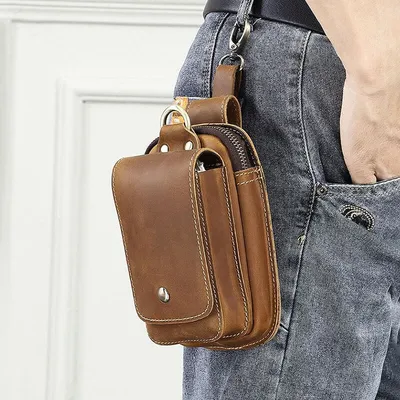 Genuine Crazy Horse Leather Waist Bag – Men’s Belt Mobile Phone Bag