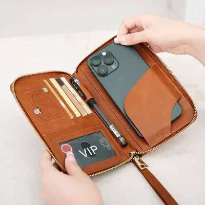 RFID PU Leather Passport Holder & Travel Document Organizer Bag