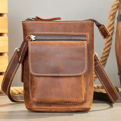 Crazy Horse Genuine Leather Men’s Waist Crossbody Bag – Multi-Functional Retro Mobile Phone & Messenger Pouch
