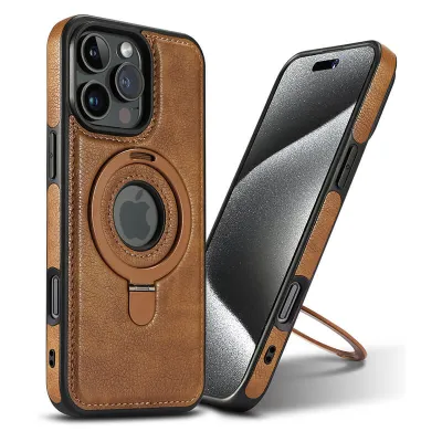 iPhone 16 Pro Max All Model Leather Phone Case with with Built Bracket Magnetic