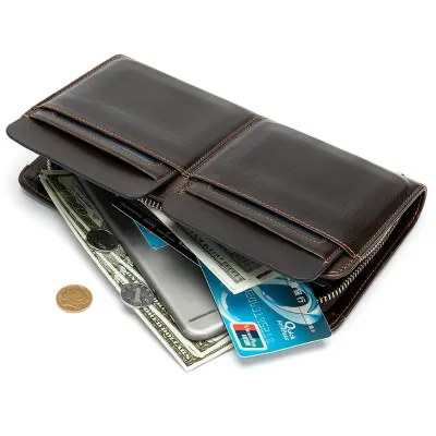 Genuine Leather Modern Zip Clutch Bag