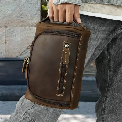 Genuine Crazy Horse Leather Handbag | Cowhide Storage Bag for Travel & Daily Use