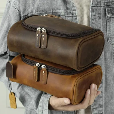 Genuine Crazy Horse Leather Handbag | Cowhide Storage Bag for Travel & Daily Use
