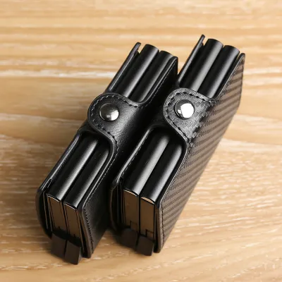 RFID Automatic Pop-Up Carbon Fiber Card Holder | Double-Layer Aluminum Alloy Card Wallet