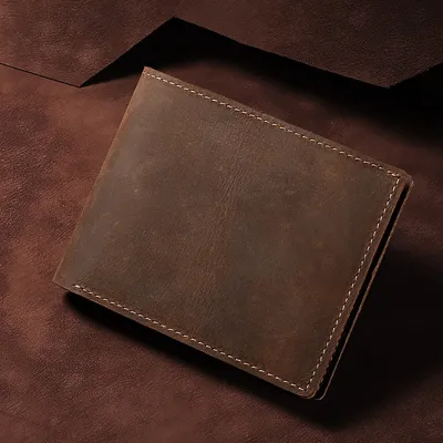 Genuine Crazy Horse Leather Short Wallet – Retro Cowhide Men’s Wallet