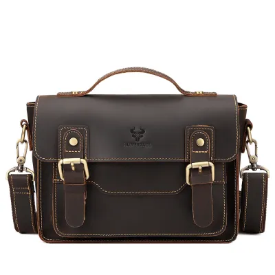 Genuine Crazy Horse Leather Retro Shoulder Messenger Bag – Men's Vintage Cowhide Crossbody