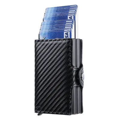 RFID Automatic Pop-Up Carbon Fiber Card Holder | Double-Layer Aluminum Alloy Card Wallet