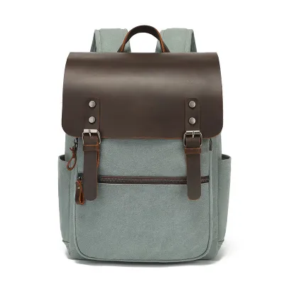 Retro Waxed Canvas Backpack with Crazy Horse Leather – Men’s Travel & Laptop Bag