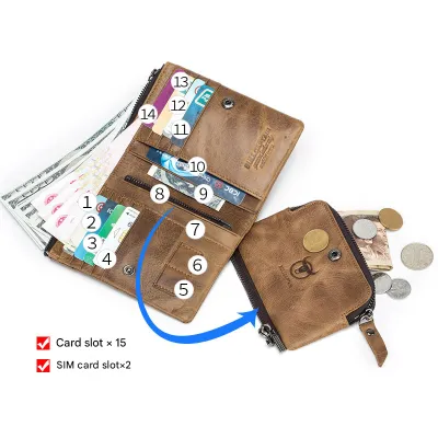 Genuine Leather Retro Men’s Wallet – Multi-Card Holder with Coin Pocket | Top Grain Cowhide Wallet