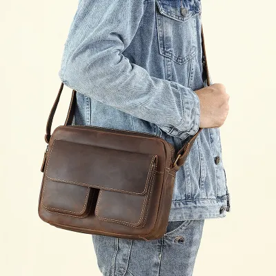 Genuine Leather Men's Shoulder Bag – Retro Style Leather Crossbody Messenger Bag