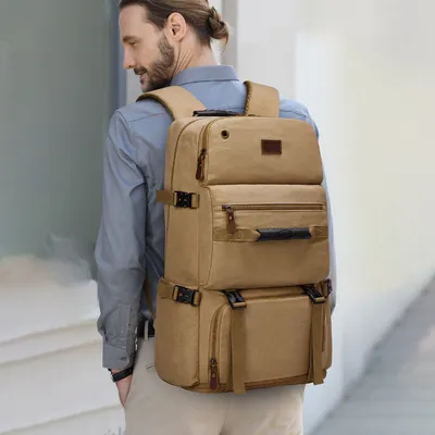 Extra Large Mountaineering Backpack – Multifunctional Canvas Travel Bag with Dry & Wet Separation