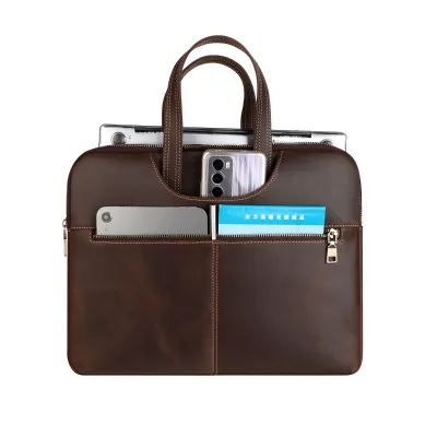 Genuine Crazy Horse Leather Laptop Bag – Business Men's Office Protective Sleeve