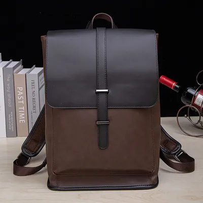 Korean Style Men’s Leather Backpack – Retro Laptop Travel Bag with Waterproof Design