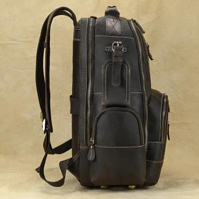Large Capacity Genuine Leather Backpack for Men – Crazy Horse Leather Travel Bag 