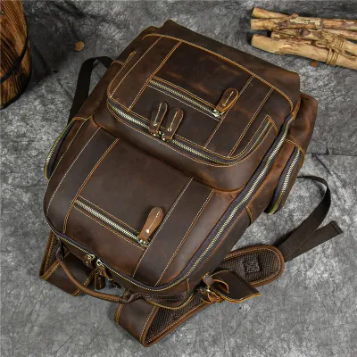 Large Capacity Genuine Leather Backpack for Men – Crazy Horse Leather Travel Bag 