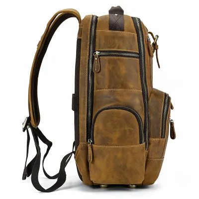 Genuine Leather Backpack for Men – Large Capacity Crazy Horse Leather Travel Bag 