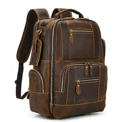 Large Capacity Genuine Leather Backpack for Men – Crazy Horse Leather Travel Bag 