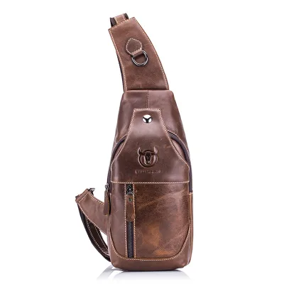 BULLCAPTAIN Retro Men’s Genuine Leather Crossbody Chest Bag – Cowhide Sling Bag
