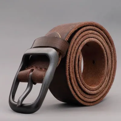 Genuine Leather Cowhide Pin Buckle Belt – Retro Versatile Men’s Alloy Waistband
